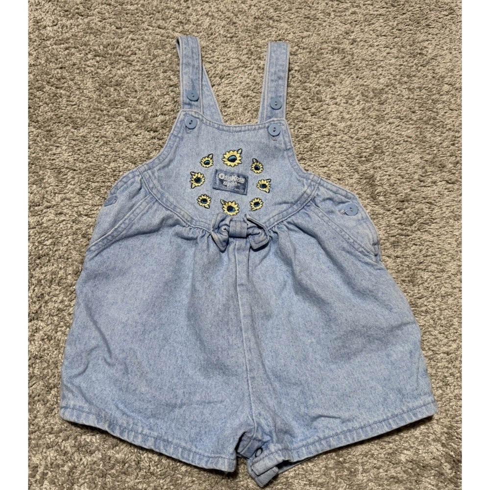 90s Vintage Toddler 3T OshKosh B'gosh Sunflower Denim Overall Shorts Made n USA